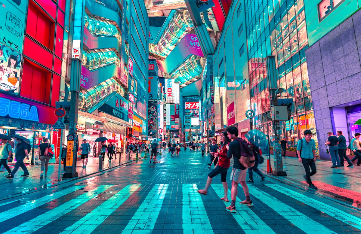 Tokyo cityscape at night with neon lights and Tokyo Tower